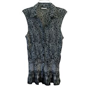 Vintage Y2K Fashion Bug Black and Gray Sleeveless Button Down Stretchy Blouse